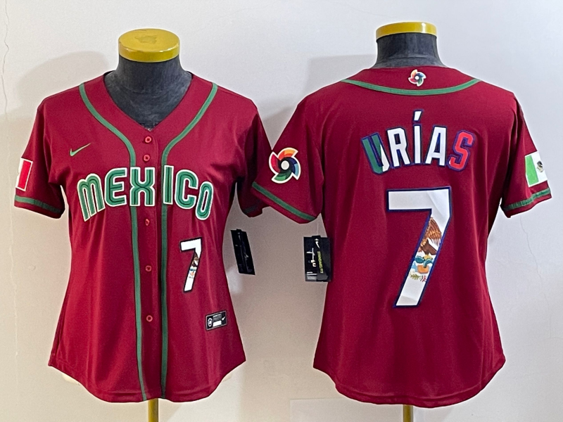 Youth Mexico Baseball #7 Julio Urías 2023 Red World Baseball Classic Stitched Jersey
